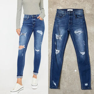 Kancan Charlie High Rise Ankle Skinny Jeans Women’s Size 26 Distressed Blue